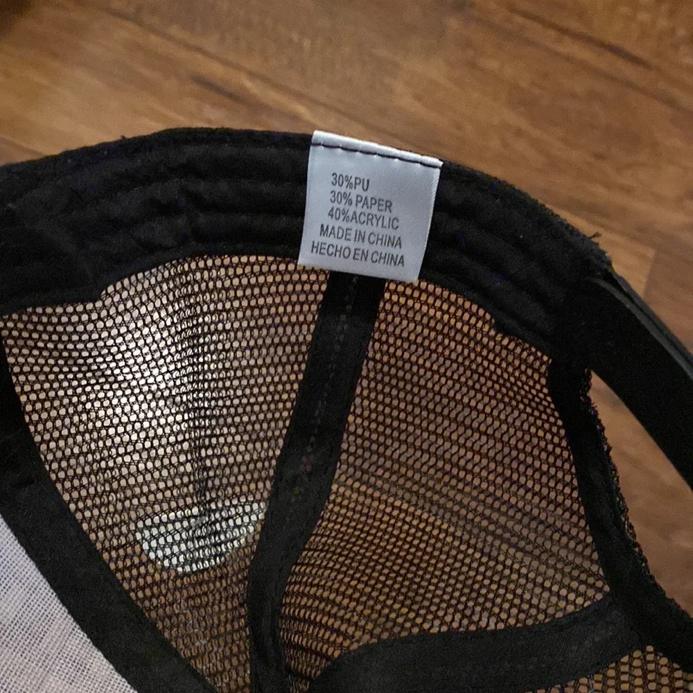 Trucker style ball cap. Rattan and pink animal print. Mesh back. - Picture 7 of 8